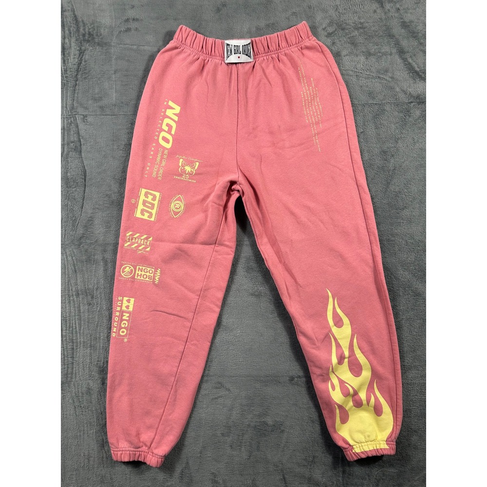 New Girl Order Pink Flame Graphic Sweatpants Streetwear Joggers Women Small